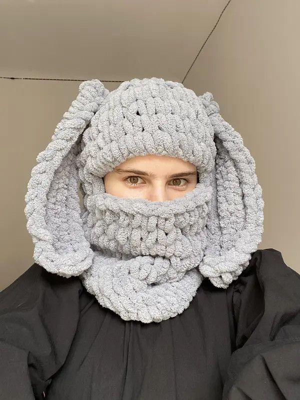 VIBE Handmade Knitted Balaclava Ski Mask Bunny Rabbit Style Size ONE SIZE - 6 Thumbnail