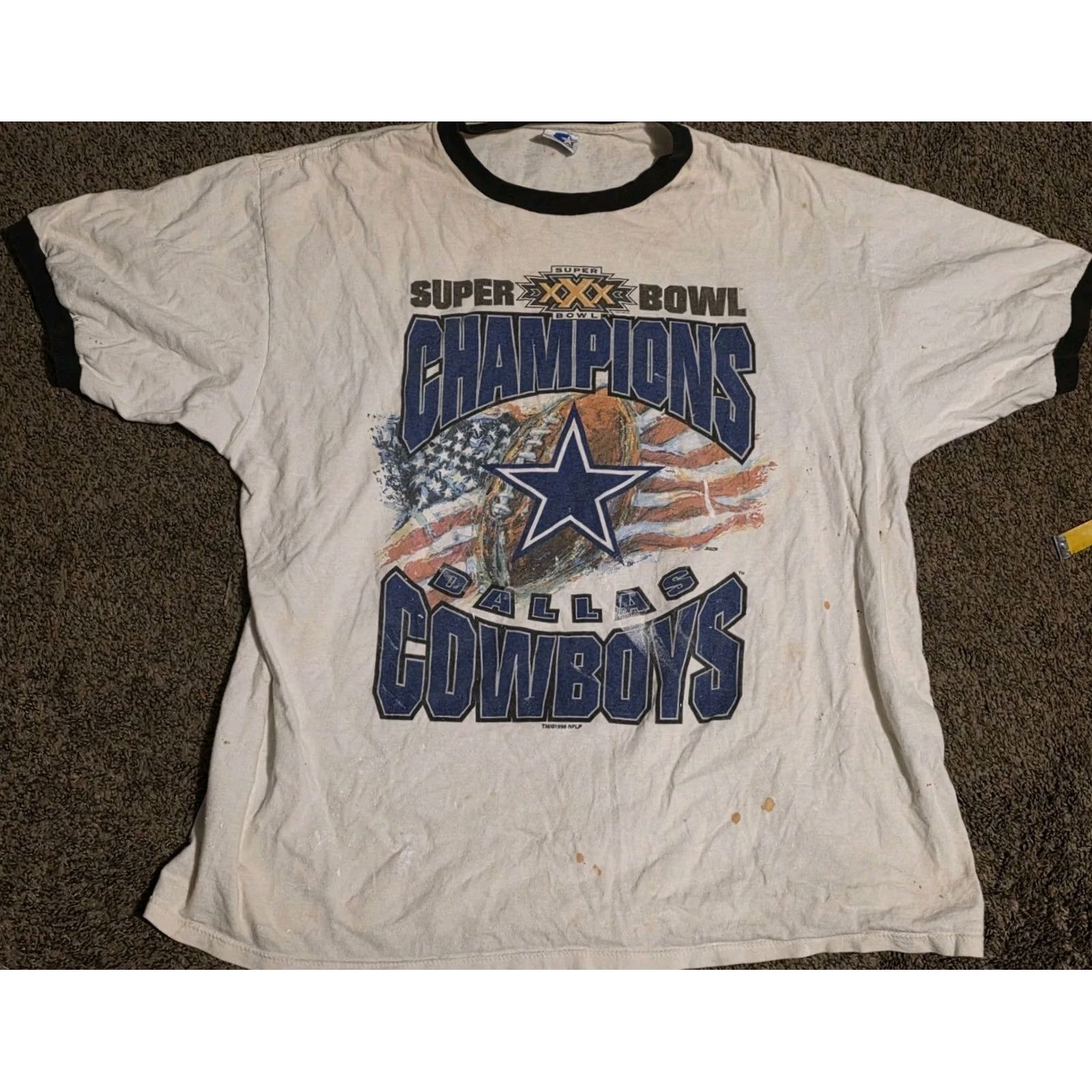 Starter VINTAGE Starter Dallas Cowboys Super Bowl XXX Champions Ringer Tee Shirt Men L White Cotton 90s Mens Size US L / EU 52-54 / 3 - 2 Thumbnail