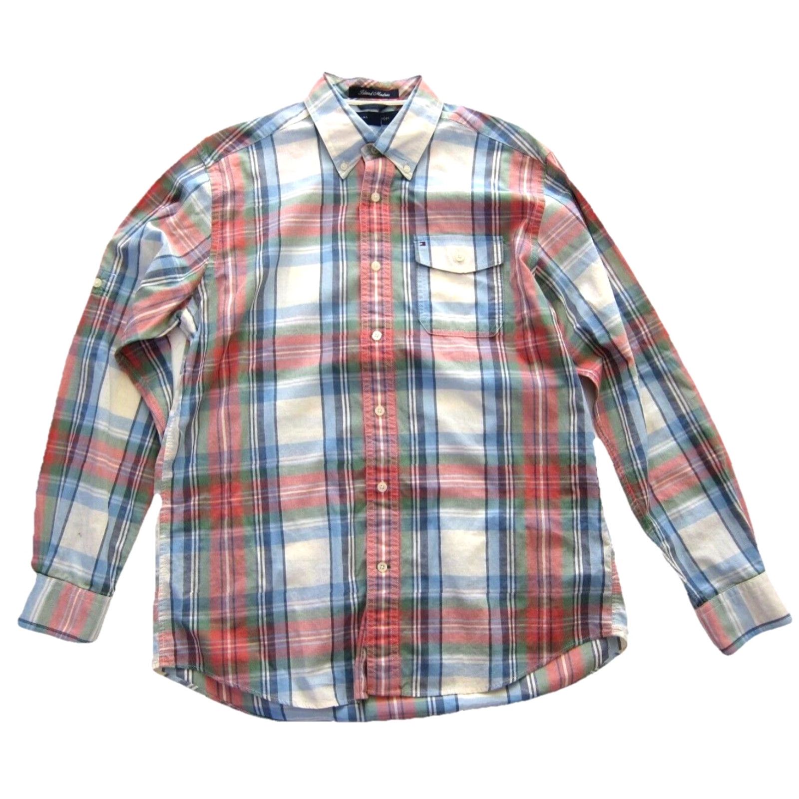 Tommy Hilfiger VINTAGE Tommy Hilfiger Island Madras Cotton Pink Blue Green Plaid Long Sleeve Button Shirt M Size US M / EU 48-50 / 2 - 2 Thumbnail