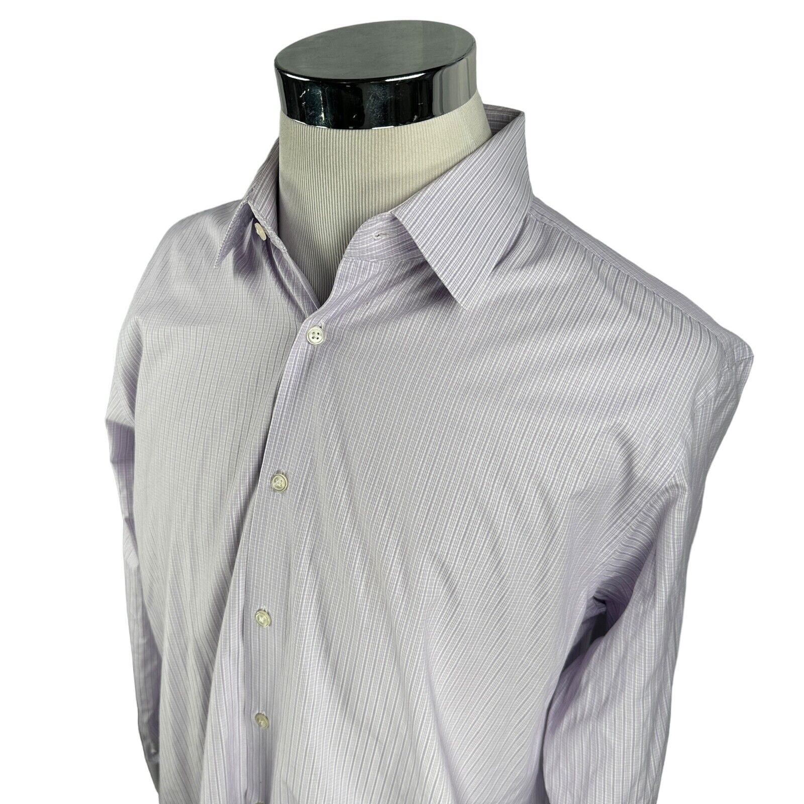 Hugo Boss Hugo Boss Enzo Dress Shirt 17.5 34/35 Lavender White Button Size US XL / EU 56 / 4 - 3 Thumbnail