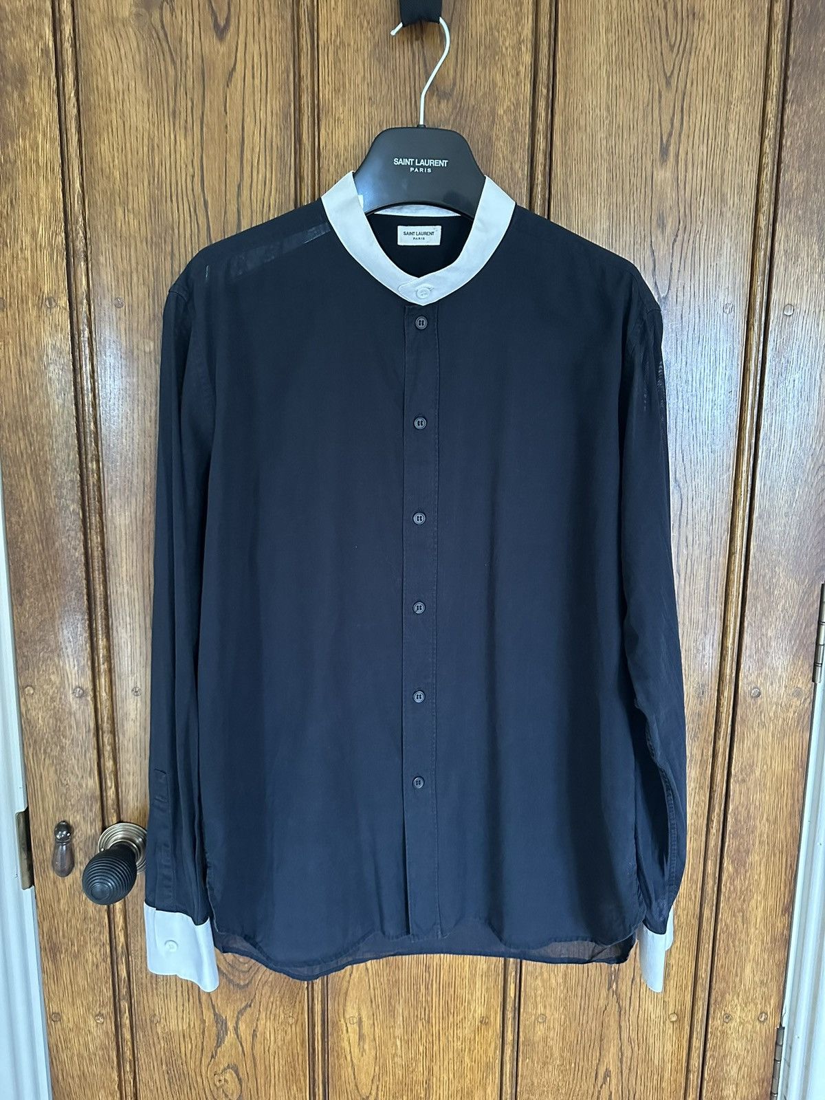 Saint Laurent Paris SS13 Saint Laurent semi sheer dinner Henley grandad shirt 42 Size US L / EU 52-54 / 3 - 14 Thumbnail