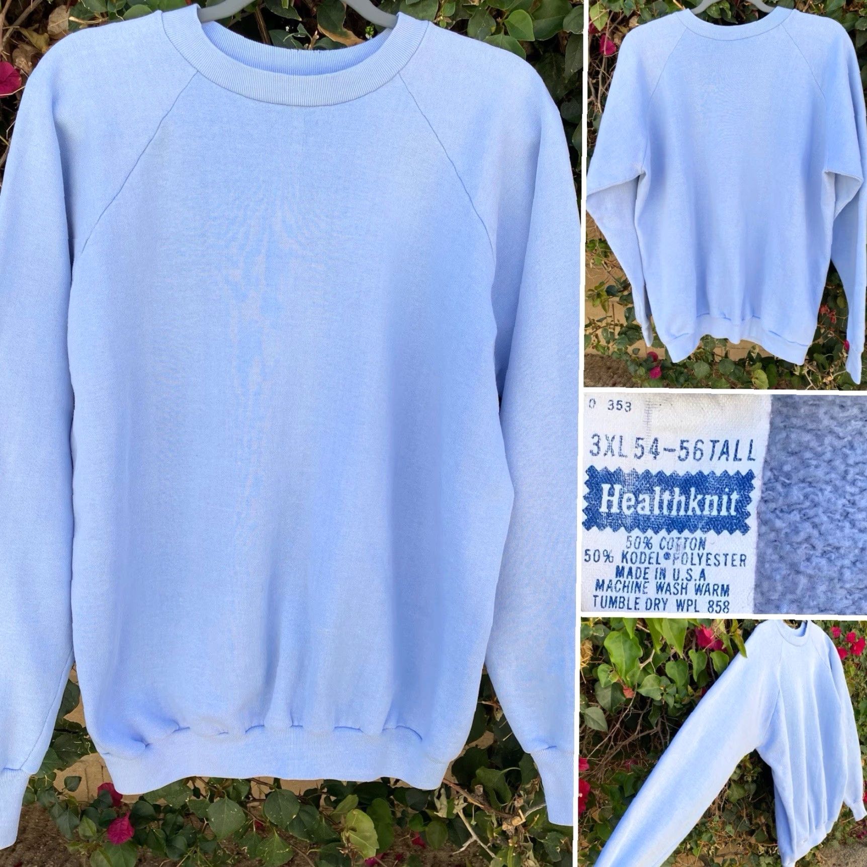 Vintage VINTAGE Healthknit Sweatshirt 3XL Blue Raglan Long Sleeve Pullover Cotton Blend Mens Women Seller Details Size US XXL / EU 58 / 5 - 2 Thumbnail