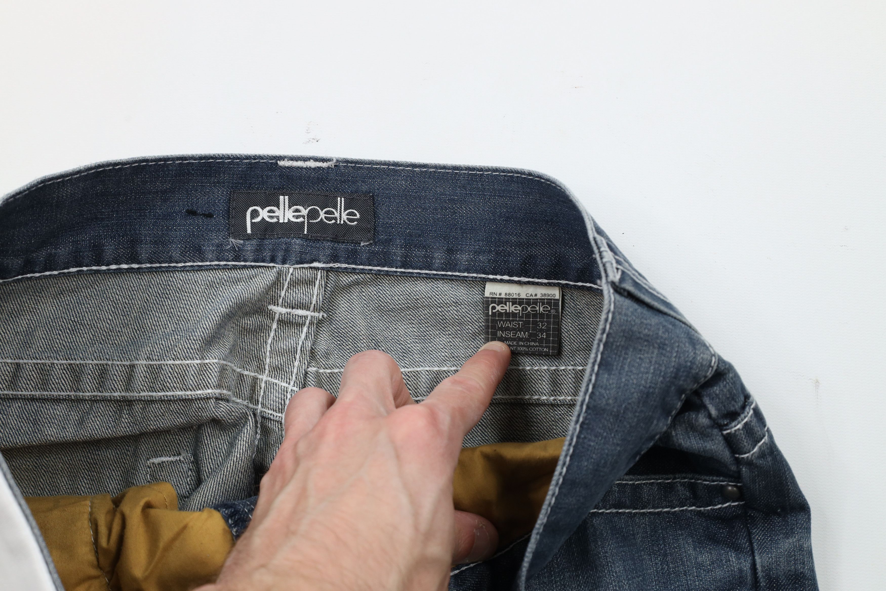 Pelle Pelle × Vintage Vintage Pelle Pelle Leather Trim Thick Stitch Denim Jeans Size US 32 / EU 48 - 7 Thumbnail