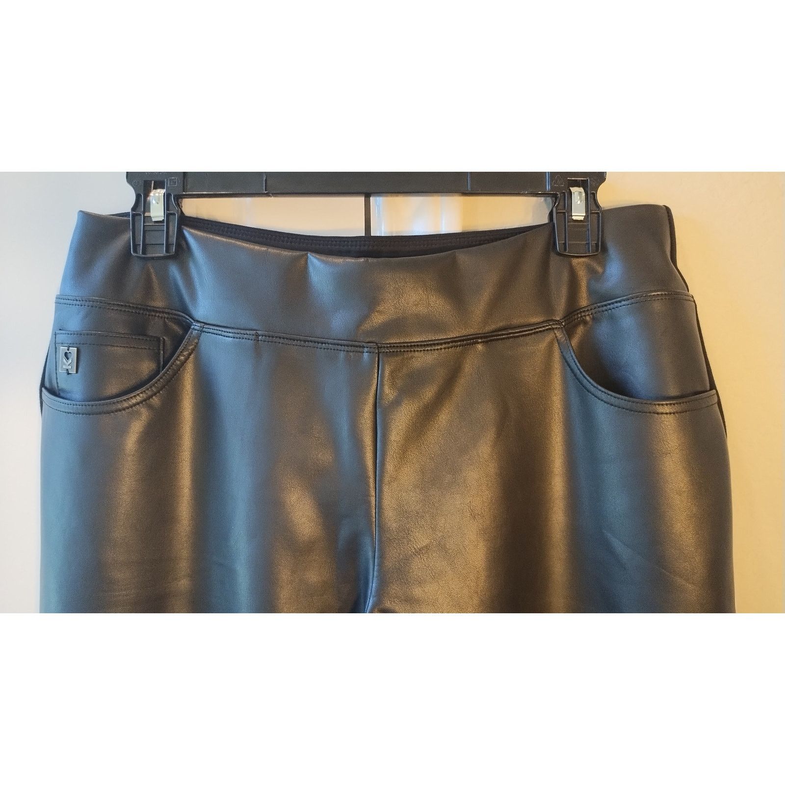 Other Belle Kim Gravel Faux Leather Black Pants Women Sz12 Size 34" / US 12 / IT 48 - 2 Thumbnail