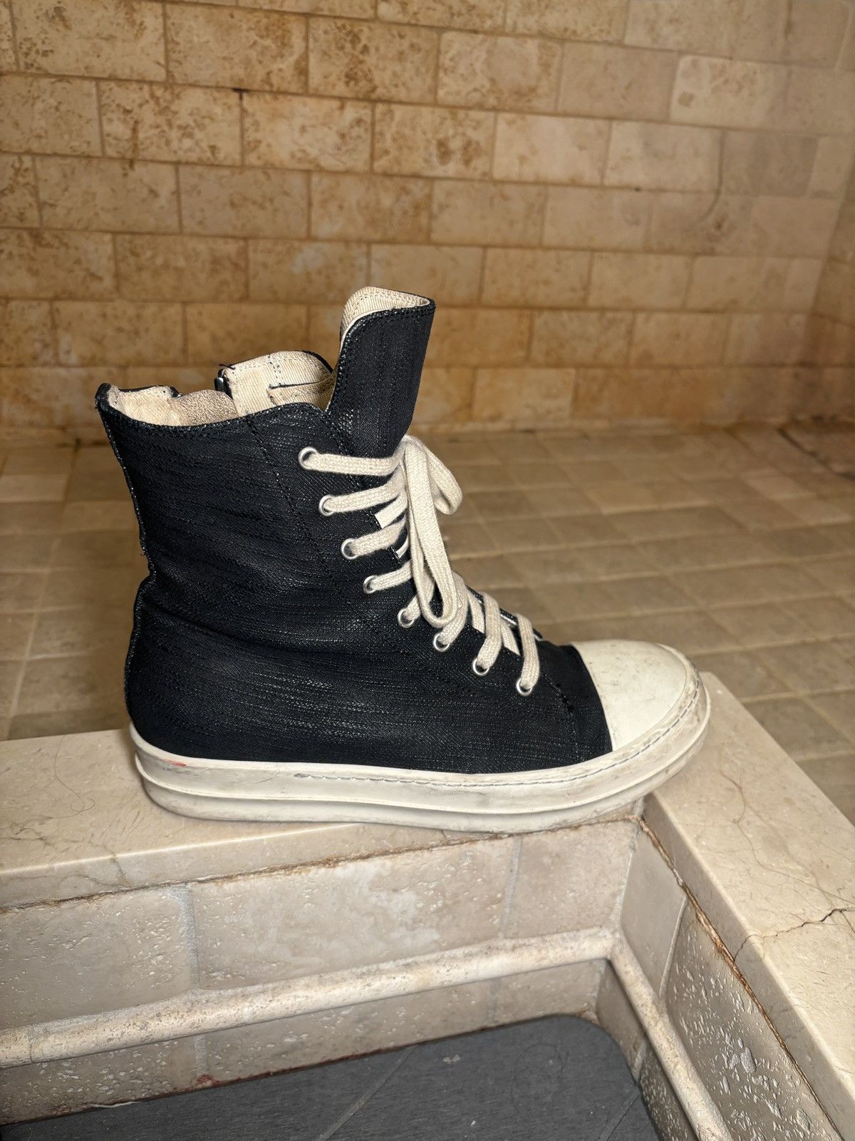 Rick Owens Rick Owens DRKSHDW Waxed Denim High Top Ramones Size US 7 / EU 40 - 5 Thumbnail