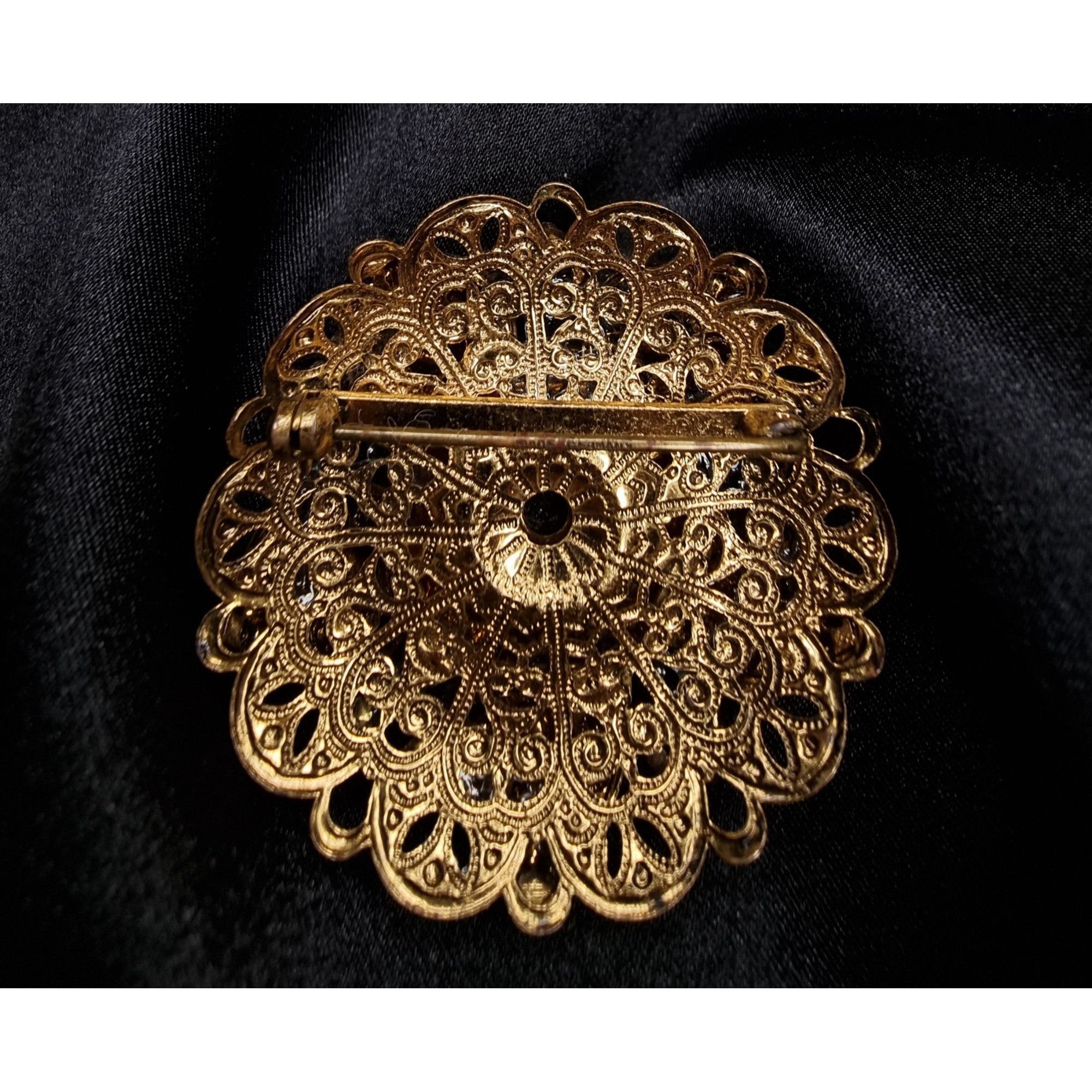 Vintage Vintage West Germany Signed Brooch W/ Black Grey Glass Cent Size ONE SIZE - 6 Thumbnail