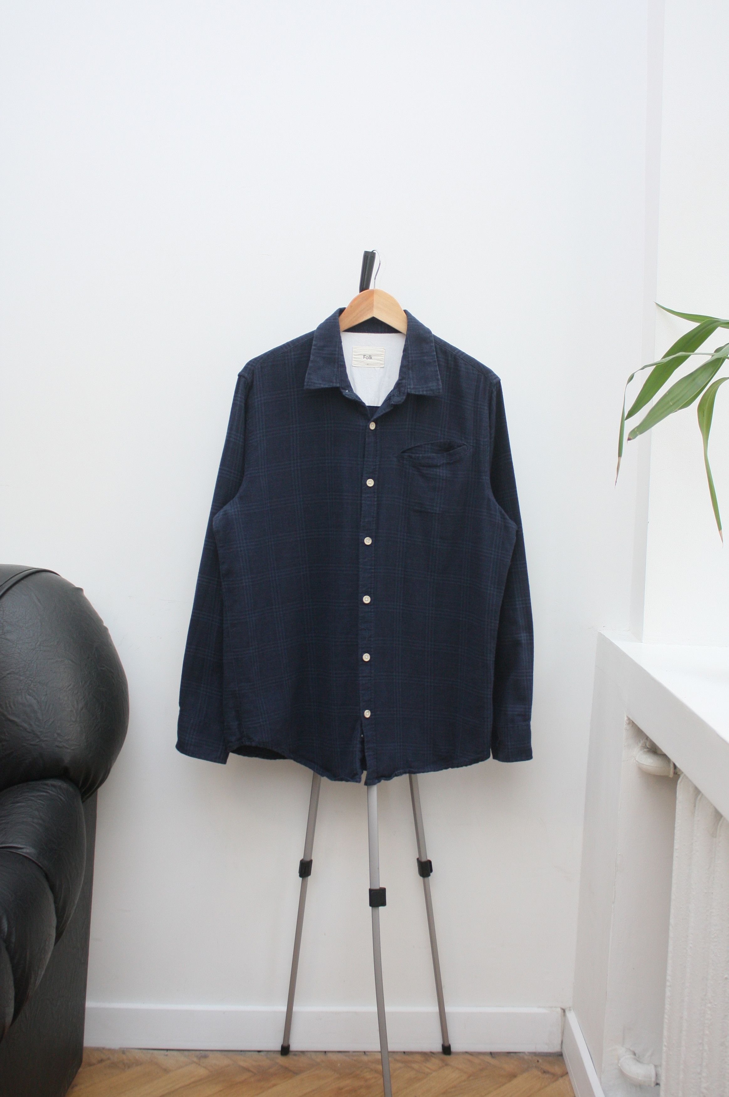Folk Folk Navy Checkered Cotton Shirt Men's Size US M / EU 48-50 / 2 - 2 Thumbnail