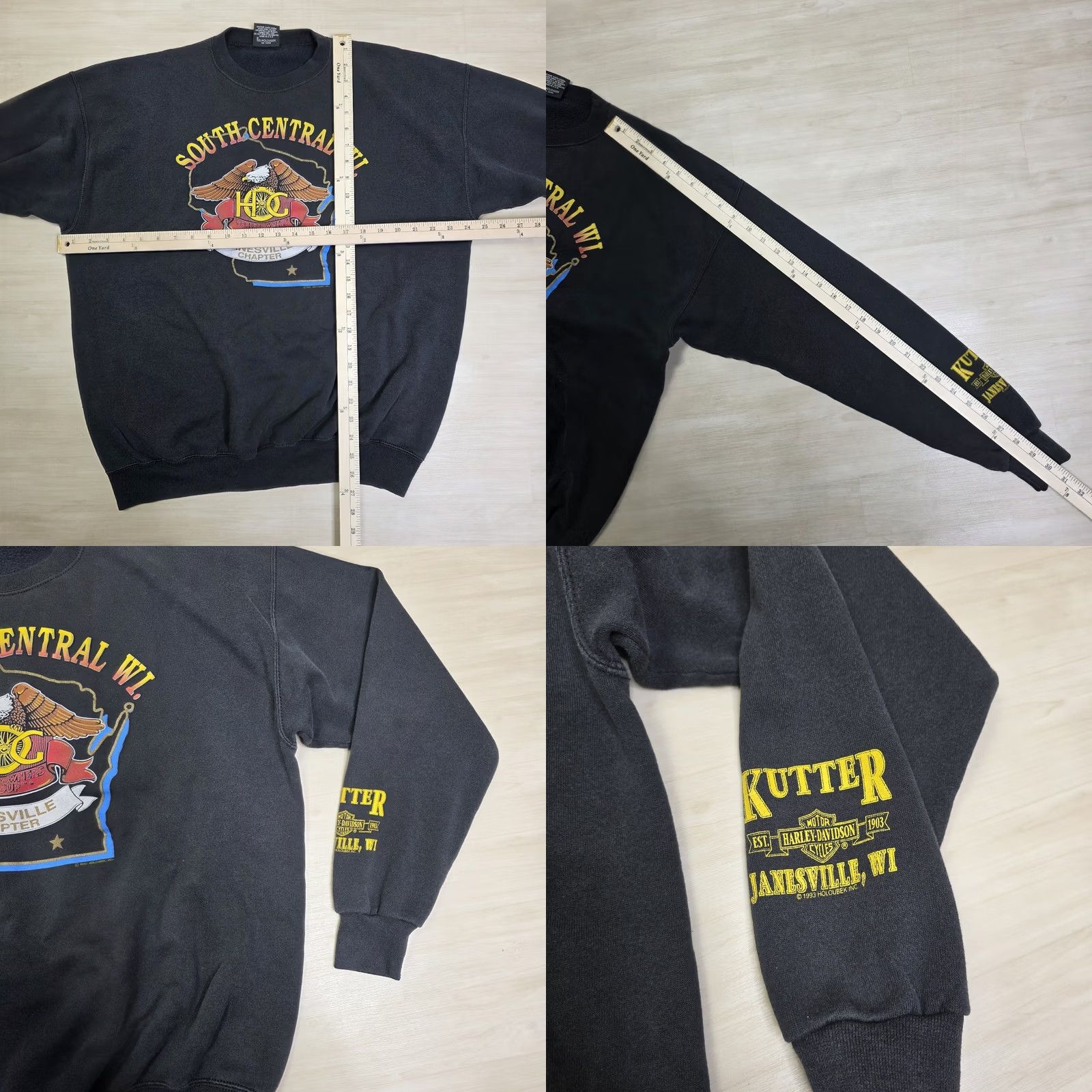 Harley Davidson VINTAGE Harley-Davidson Owners Group South Central Wisconsin Eagle XL Crew Neck Shirt Mens Black Cotton 1990s Double-Sided Regular Fit Size US XL / EU 56 / 4 - 8 Thumbnail