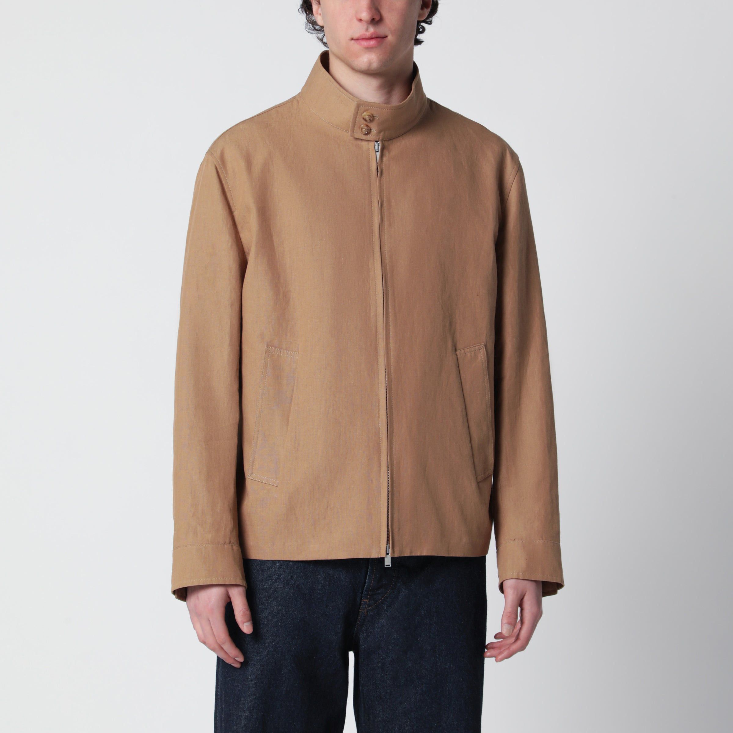 Lardini Lardini Camel Linen-Blend Jacket Size US S / EU 44-46 / 1 - 1 Thumbnail