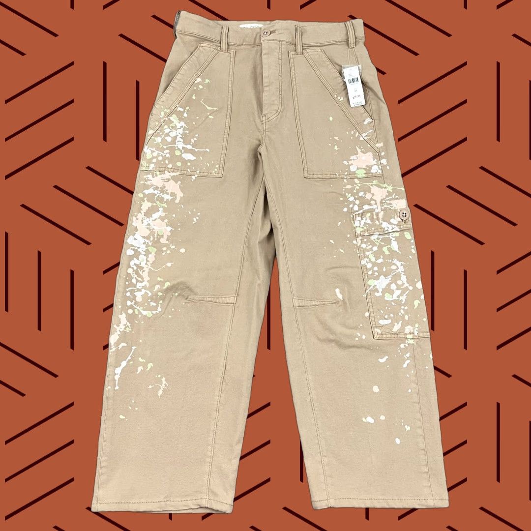 Vintage Pilcro Millie Low Slung Barrel Pants Womens 29 Brown Paint Splatter Modern Art Size 29" - 1 Thumbnail