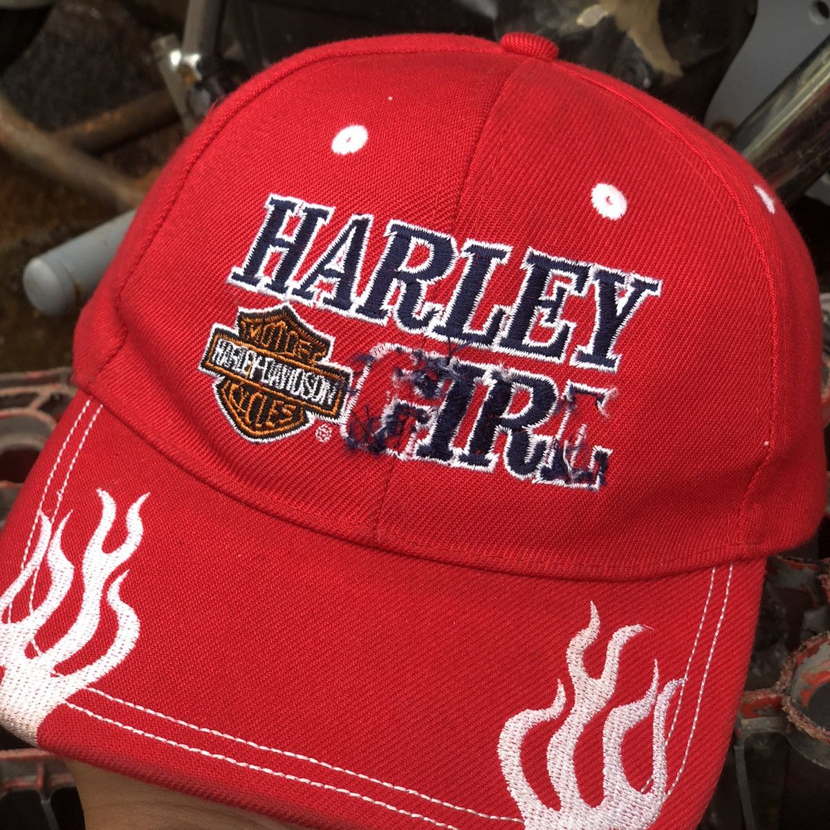 Vintage 🔥RARE🔥 Vintage Harley Davidson Girl Spell Out Flame Hat Size ONE SIZE - 5 Thumbnail