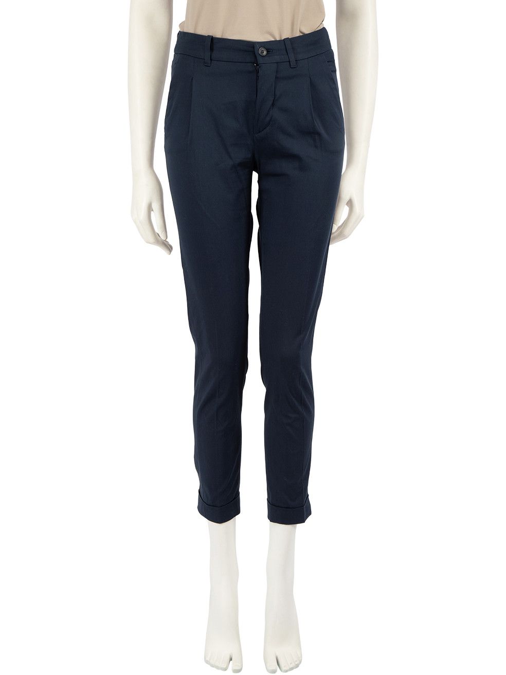 image of Loro Piana Navy Low Rise Slim Fit Trousers, Women's (Size 25)