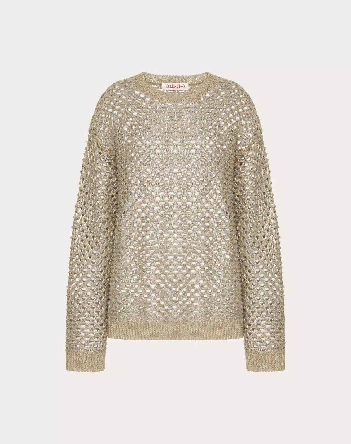 Valentino o1s1wg110525 Linen And Sequins Mesh Pullover in Ecru/Silver Size S / US 4 / IT 40 - 1 Thumbnail