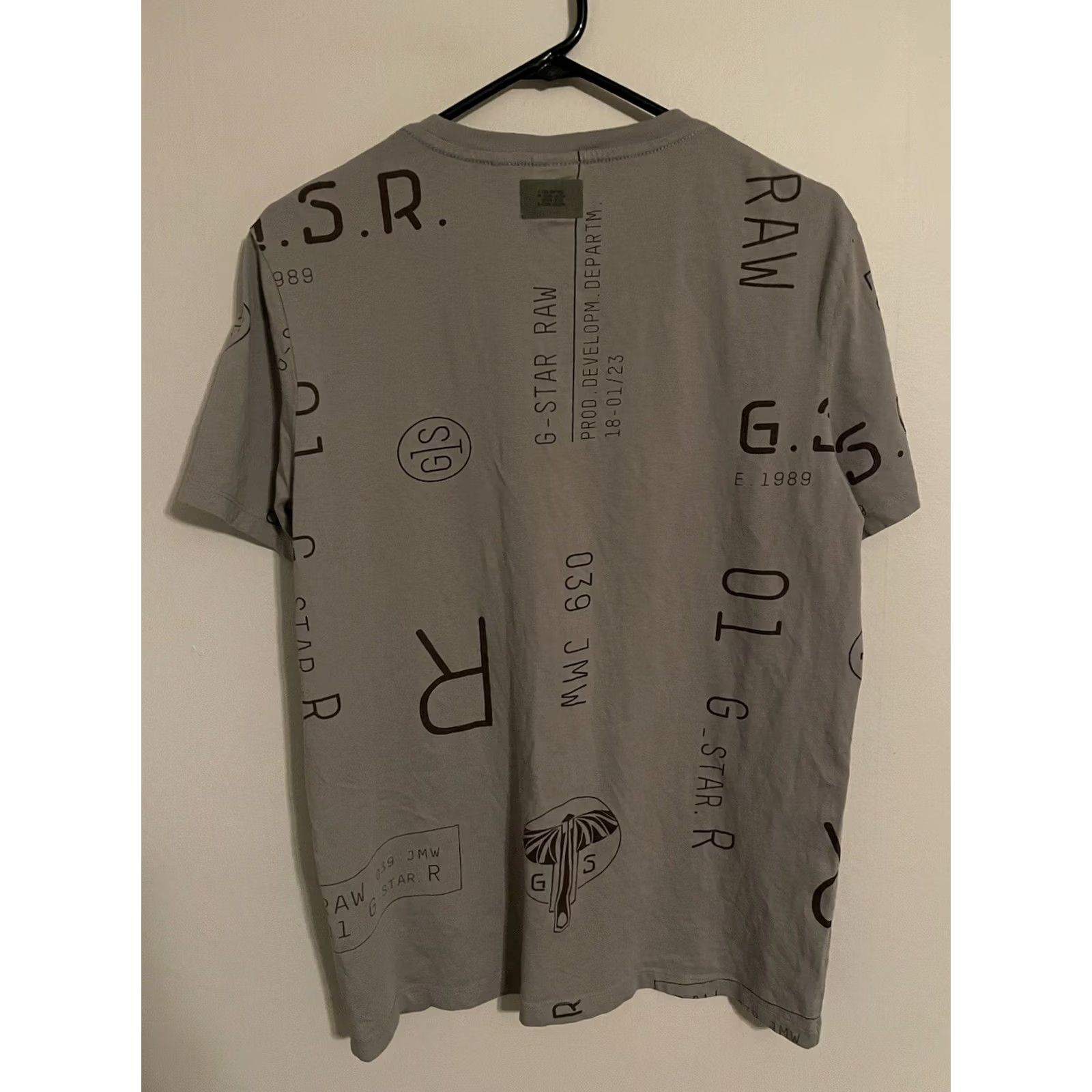 G-Star G-Star Raw Slim Casual T-Shirt Graphics All Over Gray S/S Large Men's Size US L / EU 52-54 / 3 - 4 Thumbnail