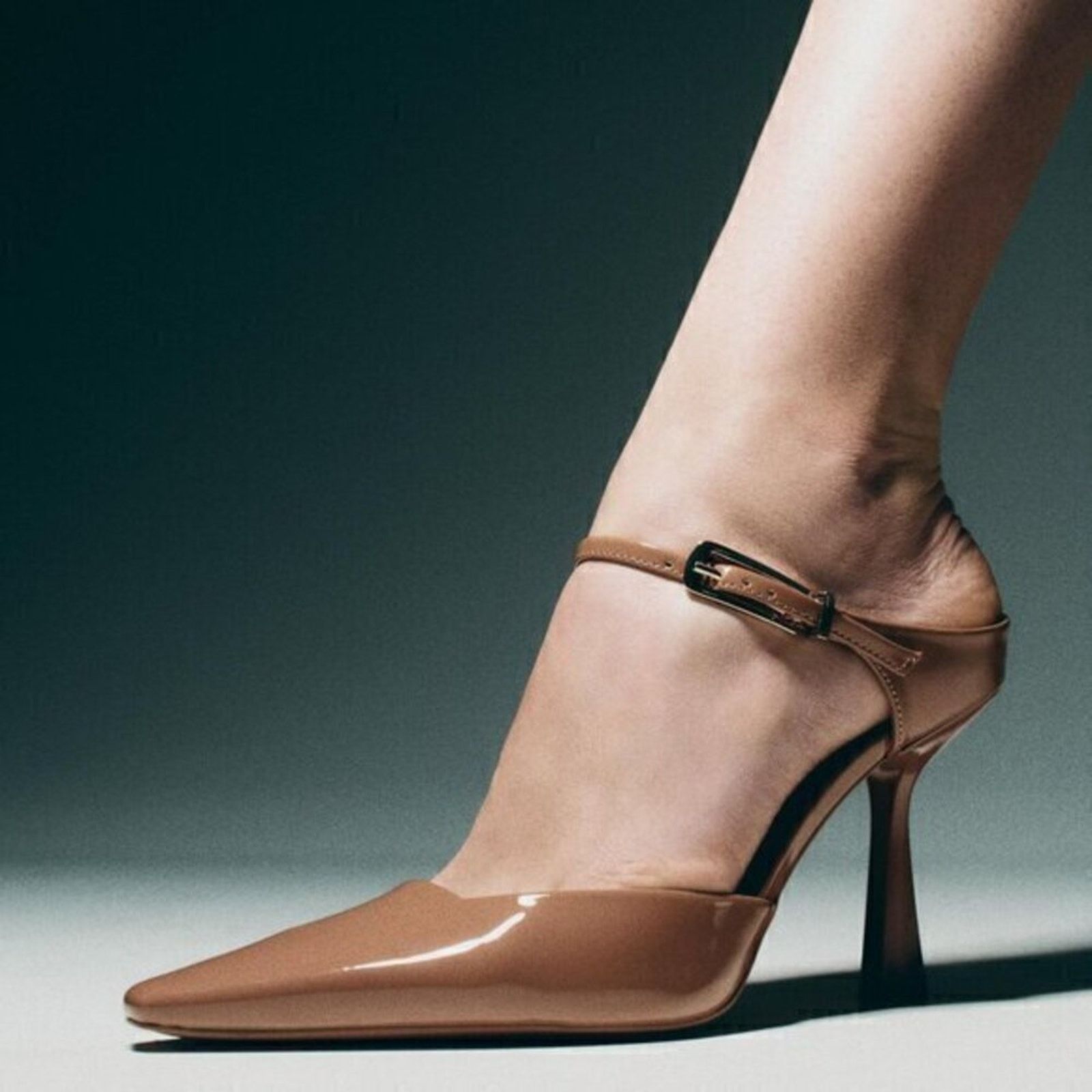 Zara Faux Patent Leather Heel Shoes NWT Last One!!! in Brown, Women's (Size 7.5)