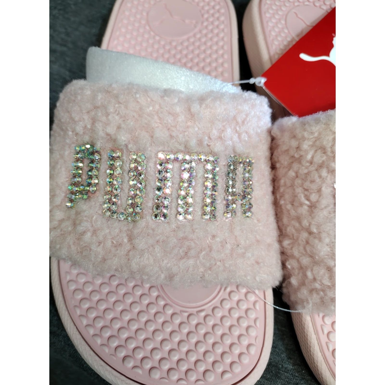 Puma PUMA X Cool Cat Sandals Slip On Pink Faux Fur Sherpa Logo Size 4C Junior Boys Shoes Size US 5.5 / IT 35.5 - 3 Thumbnail