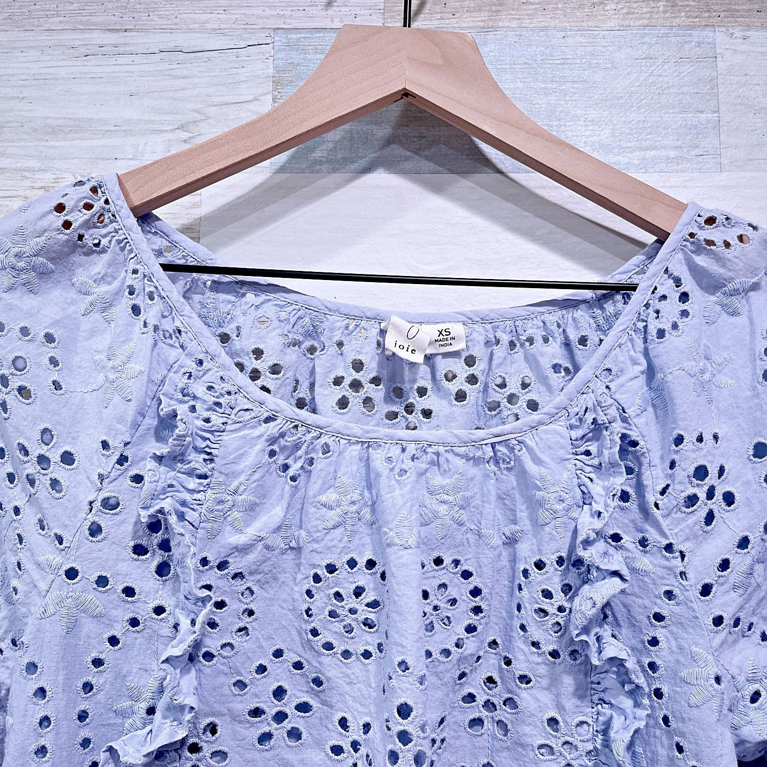 Other JOIE Ruffle Embroidered Drawstring Hem Blouse Blue Womens XS Size XS / US 0-2 / IT 36-38 - 3 Thumbnail