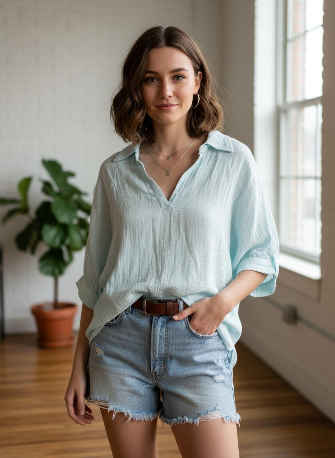 Other Stark X Gause Light Blue Casual Cotton Shirt 3/4 Sleeves M Size M / US 6-8 / IT 42-44 - 1 Thumbnail