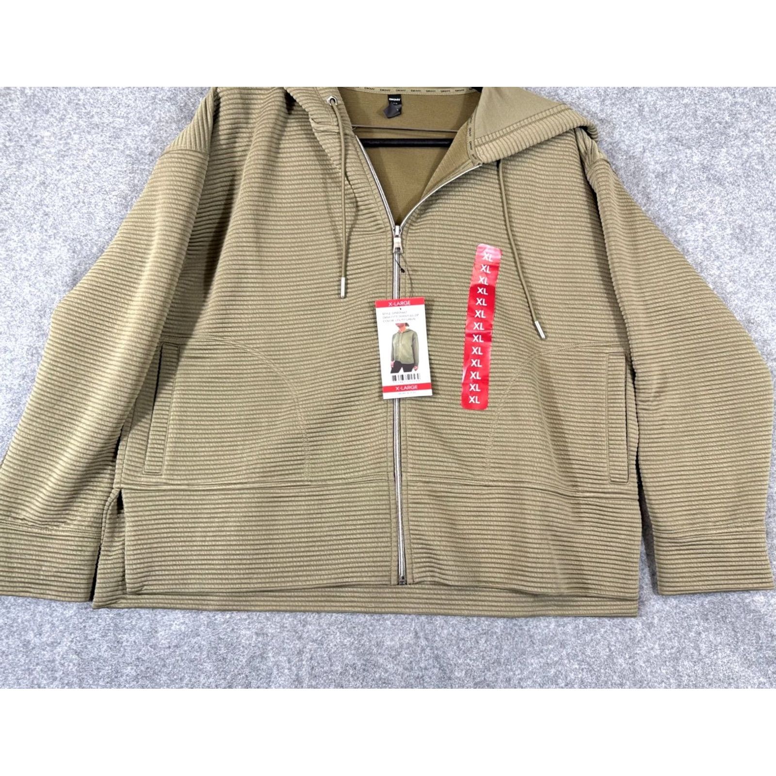 DKNY DKNY Full Zip Hoodie Sweatshirt Womens XL Green Ribbed Drawstring Stretch NWT Size XL / US 12-14 / IT 48-50 - 4 Thumbnail