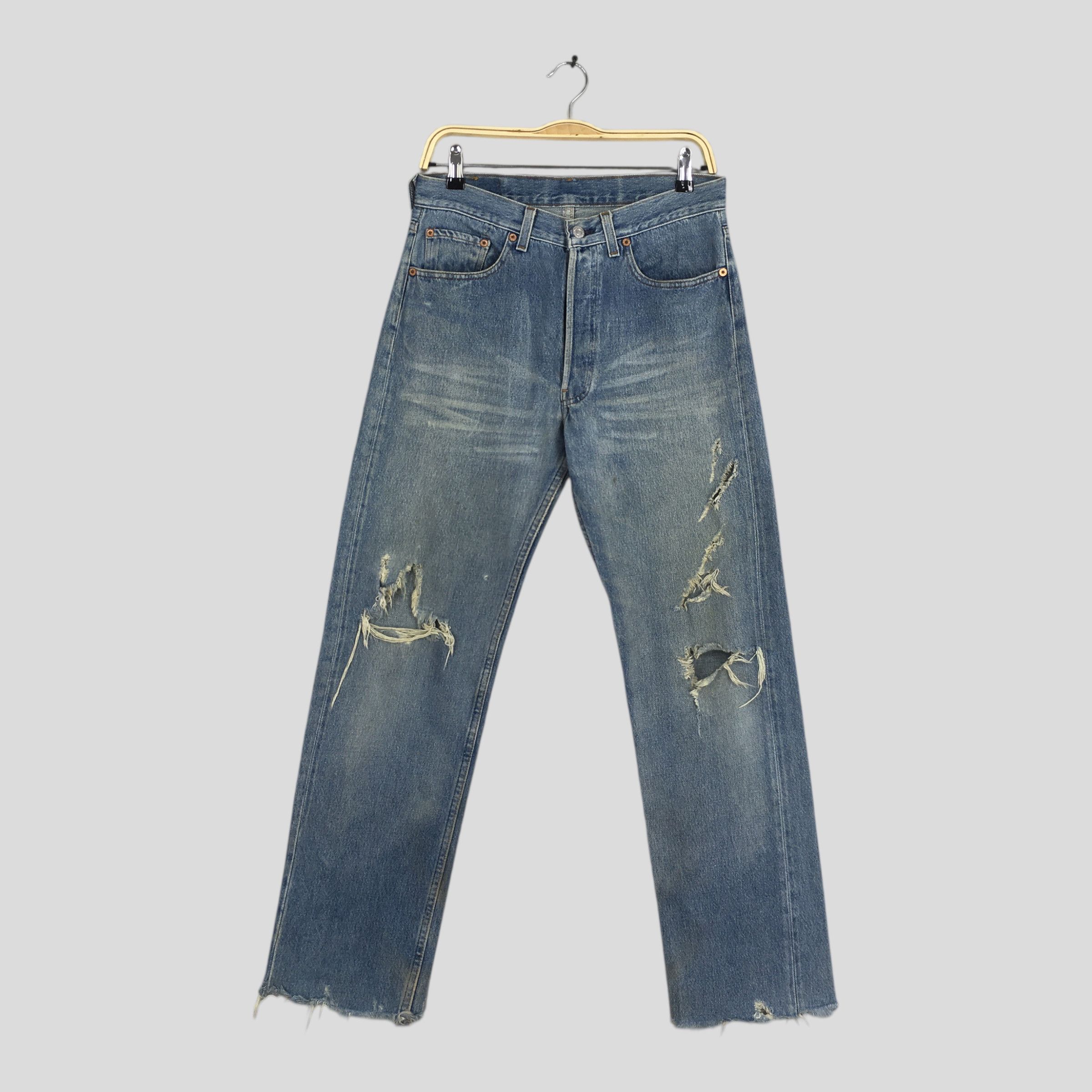 Size 29x28.5 Vintage 90s Levi's 501 Distressed Blue Jeans