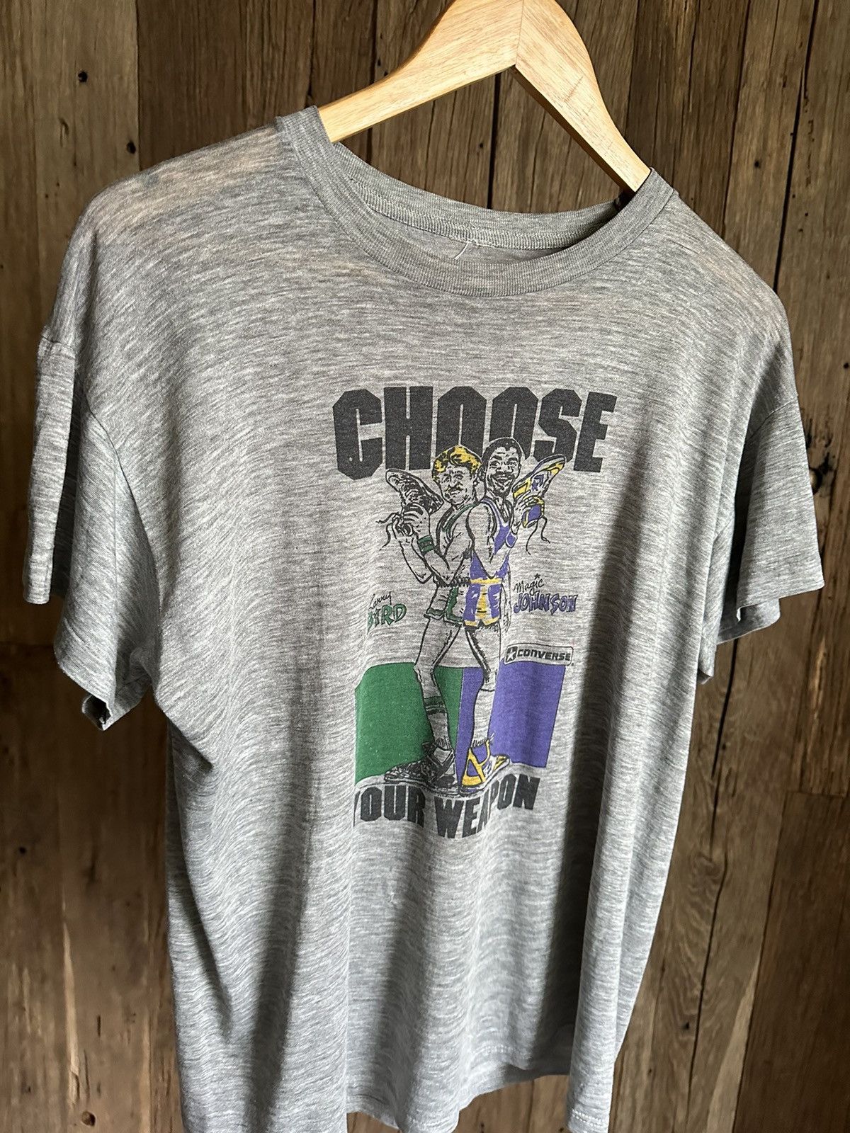image of Vintage 80's Nba Converse Larry Bird & Magic Johnson Tee in Grey, Men's (Size Medium)