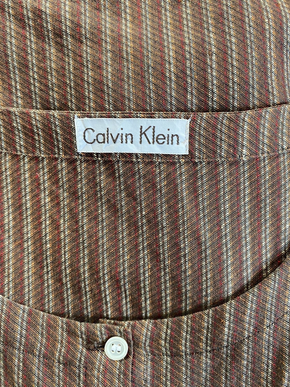 Calvin Klein Calvin Klein Brown Striped Button Top Size L / US 10 / IT 46 - 4 Thumbnail