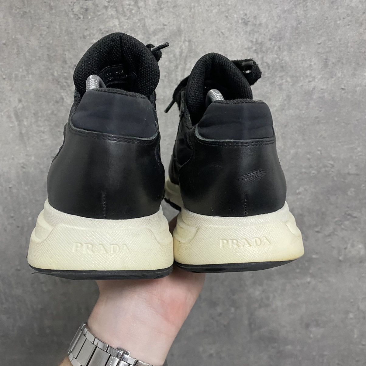 Prada Prada Milano Black Leather Shoes Trainers Prax 01 Size US 7.5 / EU 40-41 - 7 Thumbnail