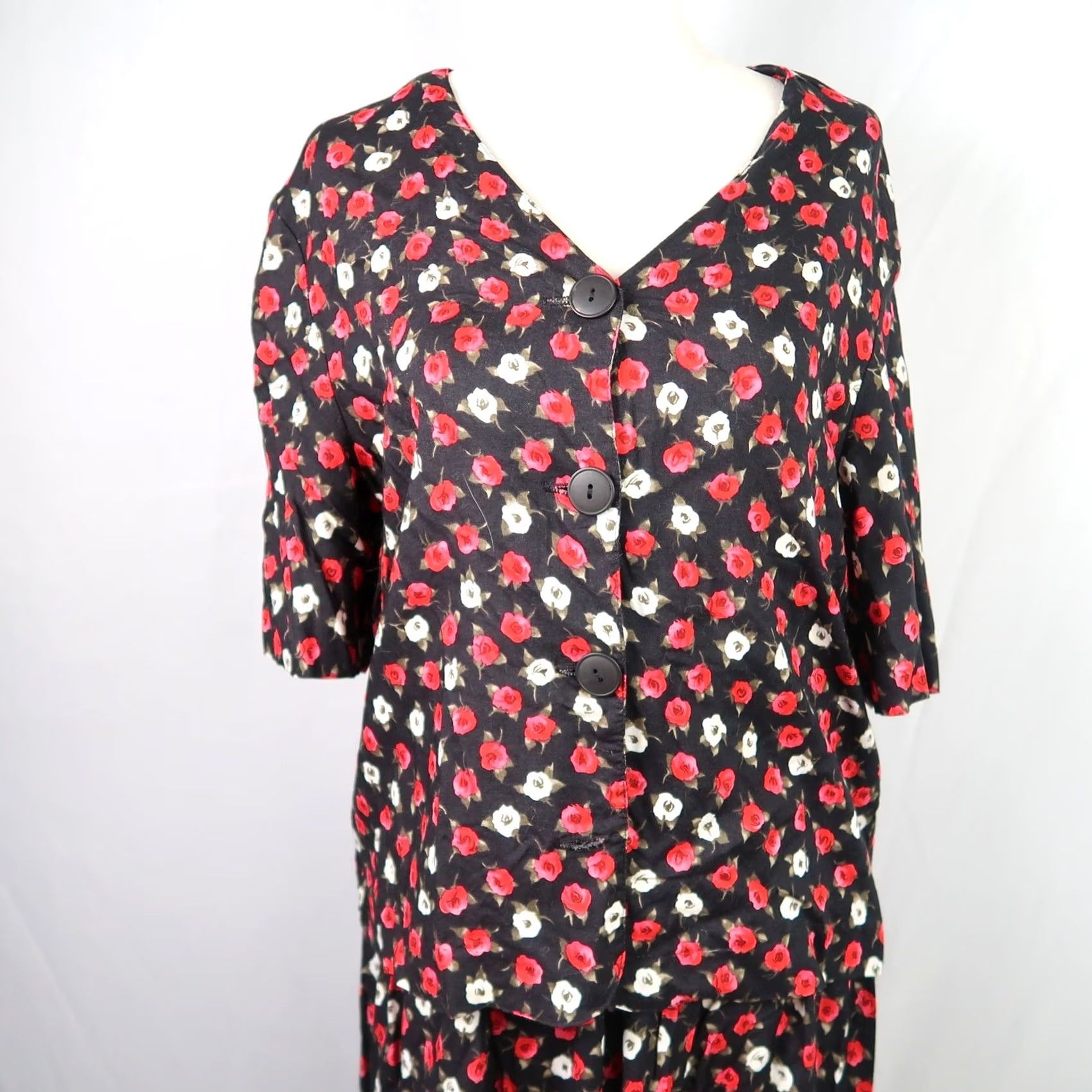 Vintage VINTAGE Panther set two piece top and skirt black and red floral 90s 12 Size XL / US 12-14 / IT 48-50 - 5 Thumbnail