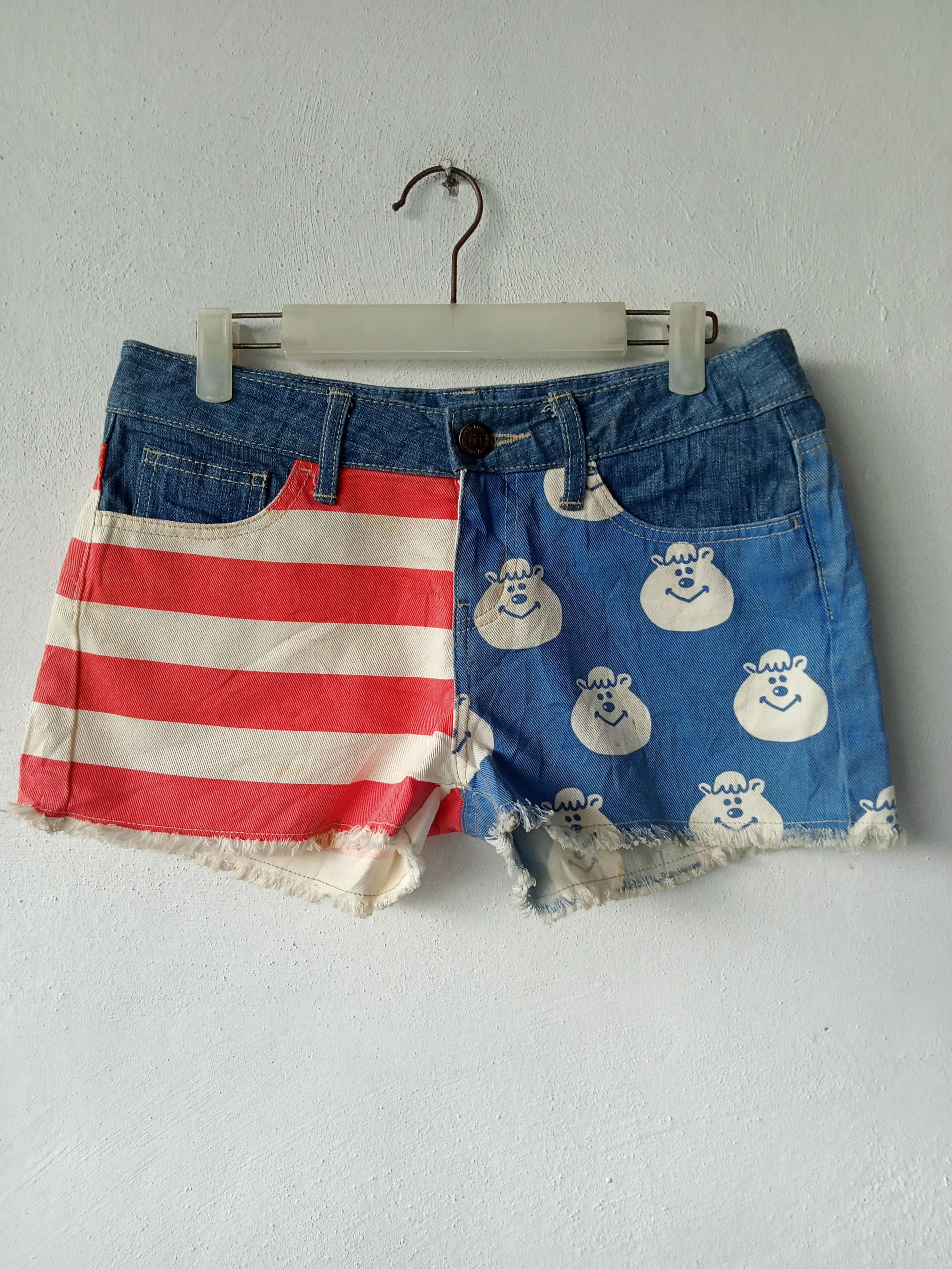 Seditionaries Japanese Brand Flag Print Cut Off Short Denim Size 29" - 1 Thumbnail