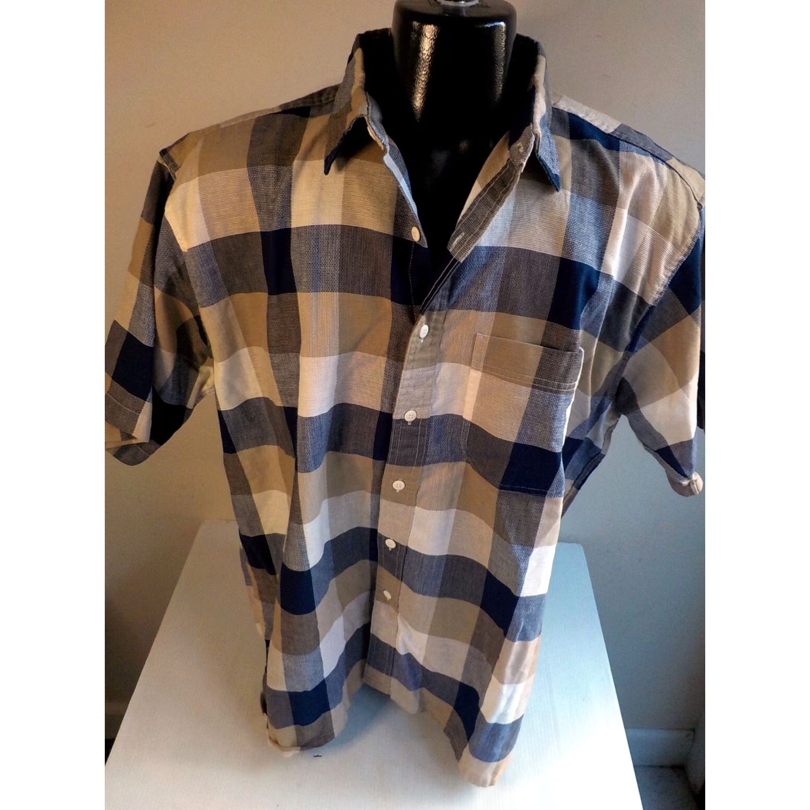 Vintage VINTAGE LL BEAN Cool Weave Short Sleeve Plaid Shirt Cotton Blue/Beige SZ L Shirt Men Long? Size US L / EU 52-54 / 3 - 2 Thumbnail