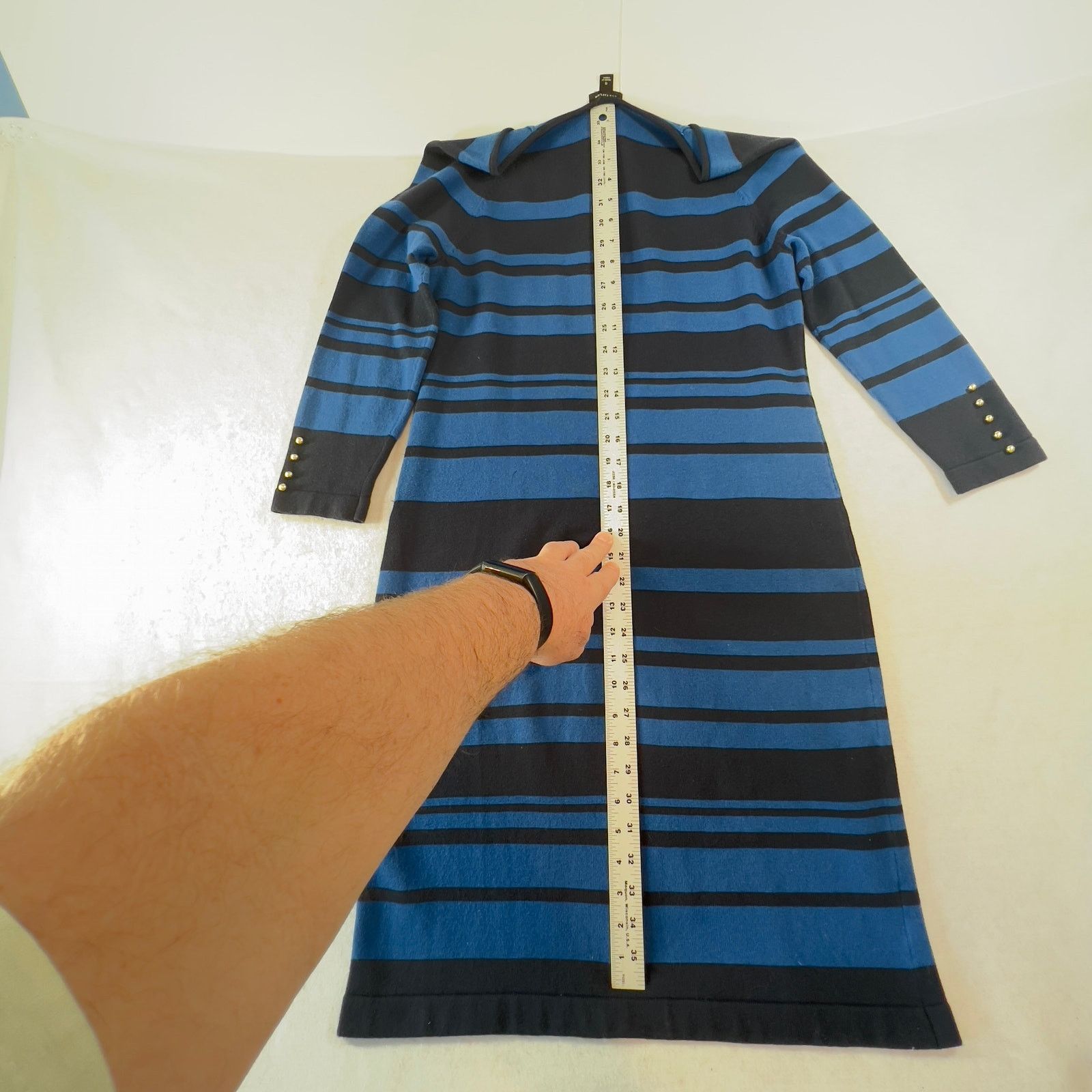Ann Taylor Ann Taylor Knit Dress Just Above the Knee Blue Stripes Size S / US 4 / IT 40 - 7 Thumbnail