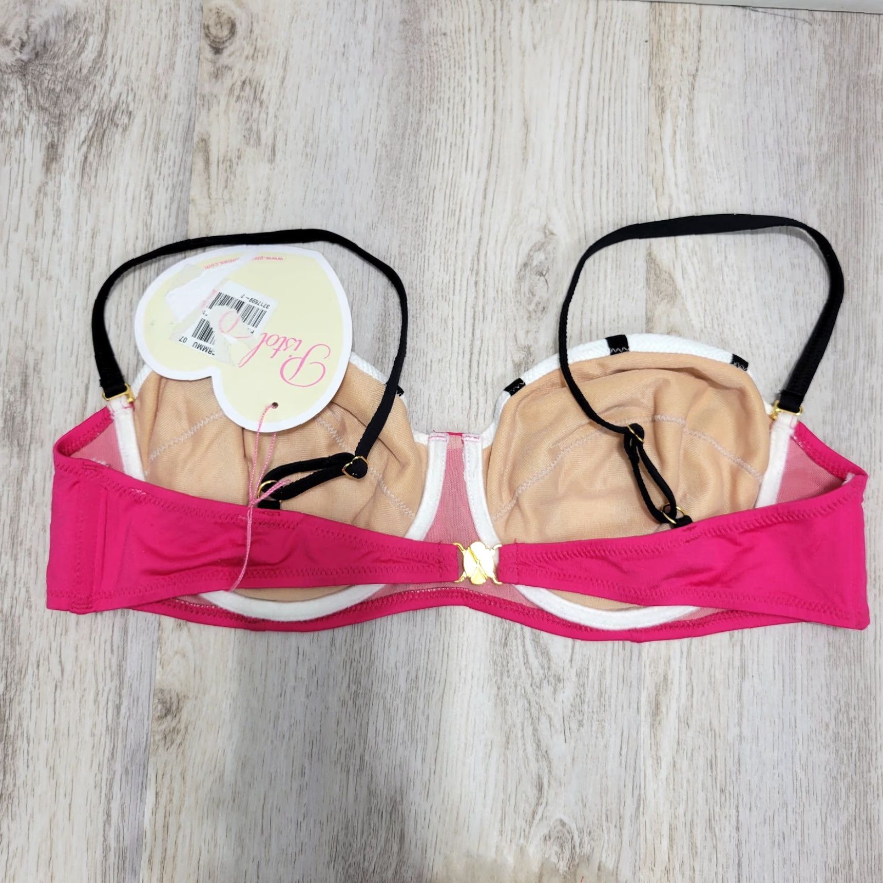 Vintage Pistol Panties Bikini Top by Deborah Fleming Pink White NWT Sz 12 Underwire Regular Spaghetti Strap Women Size XL / US 12-14 / IT 48-50 - 4 Thumbnail