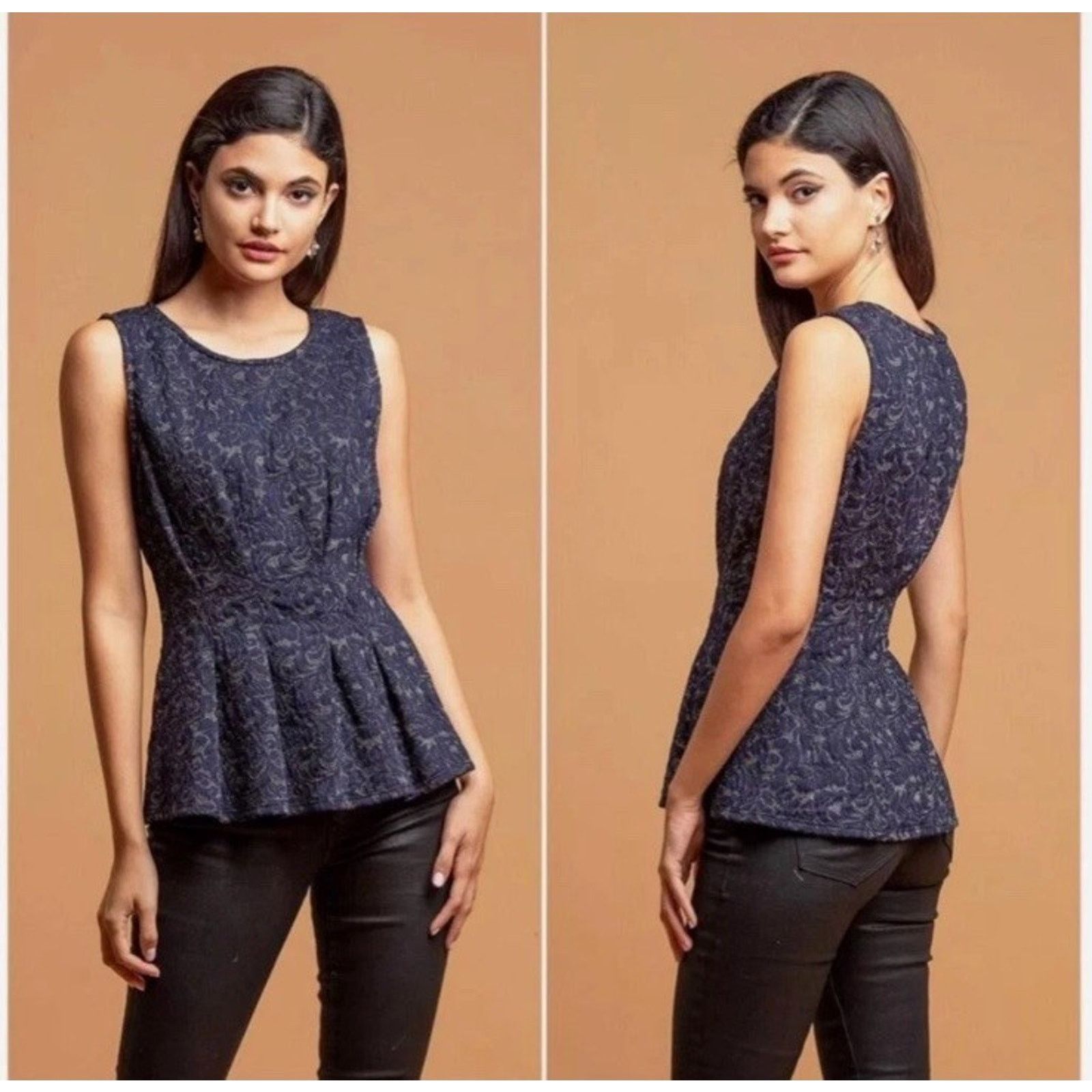 Anthropologie Anthropologie Eva Franco Shimmering Peplum Top Size XS Navy Size XS / US 0-2 / IT 36-38 - 5 Thumbnail
