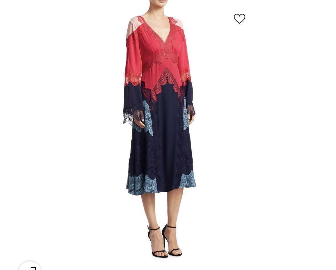 $1295 Tanya Taylor Emeline Lace Silk Midi Dress 6