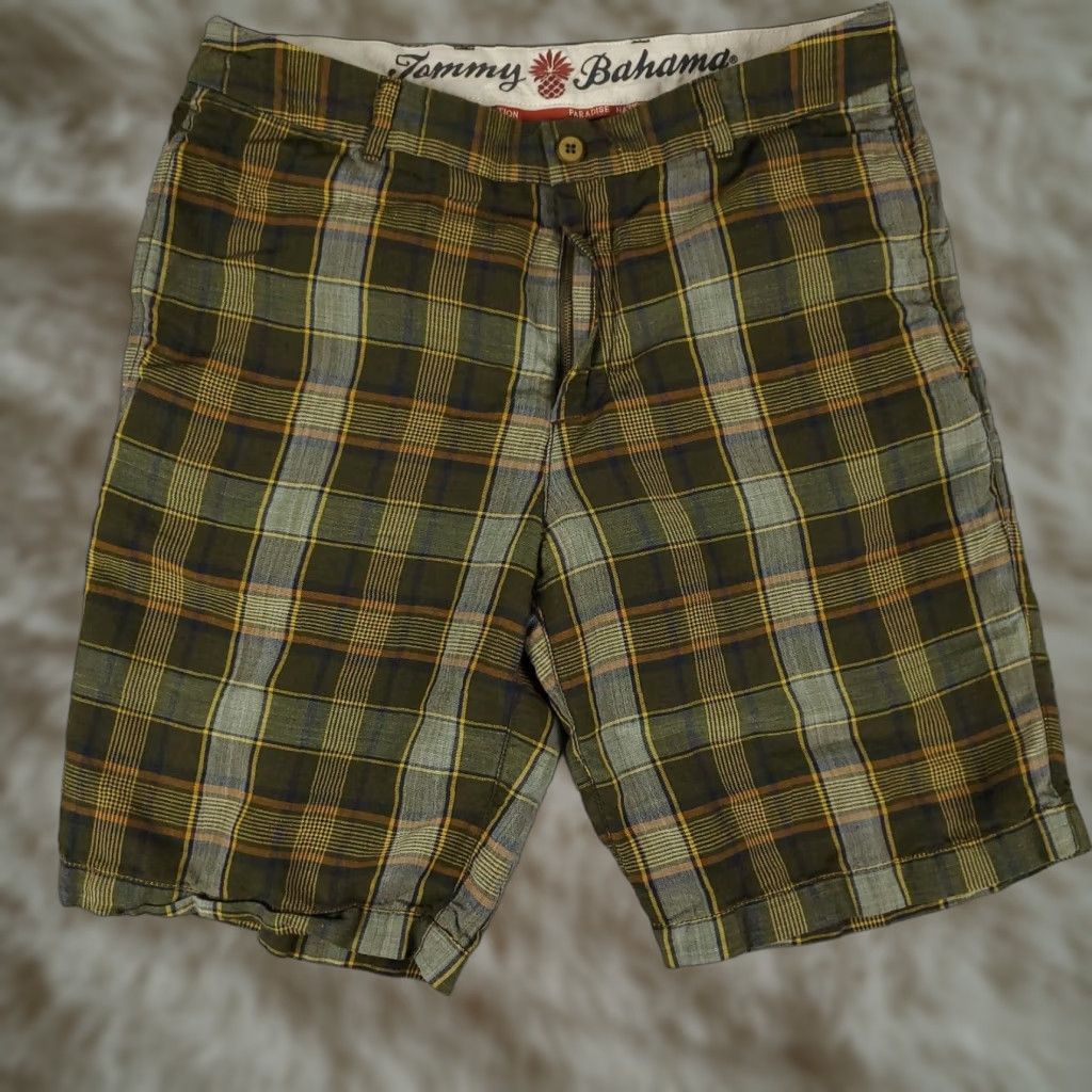Tommy Bahama VINTAGE Tommy Bahama Shorts Men 33 Green Plaid Linen Casual Flat Front Chino Size US 33 - 1 Thumbnail