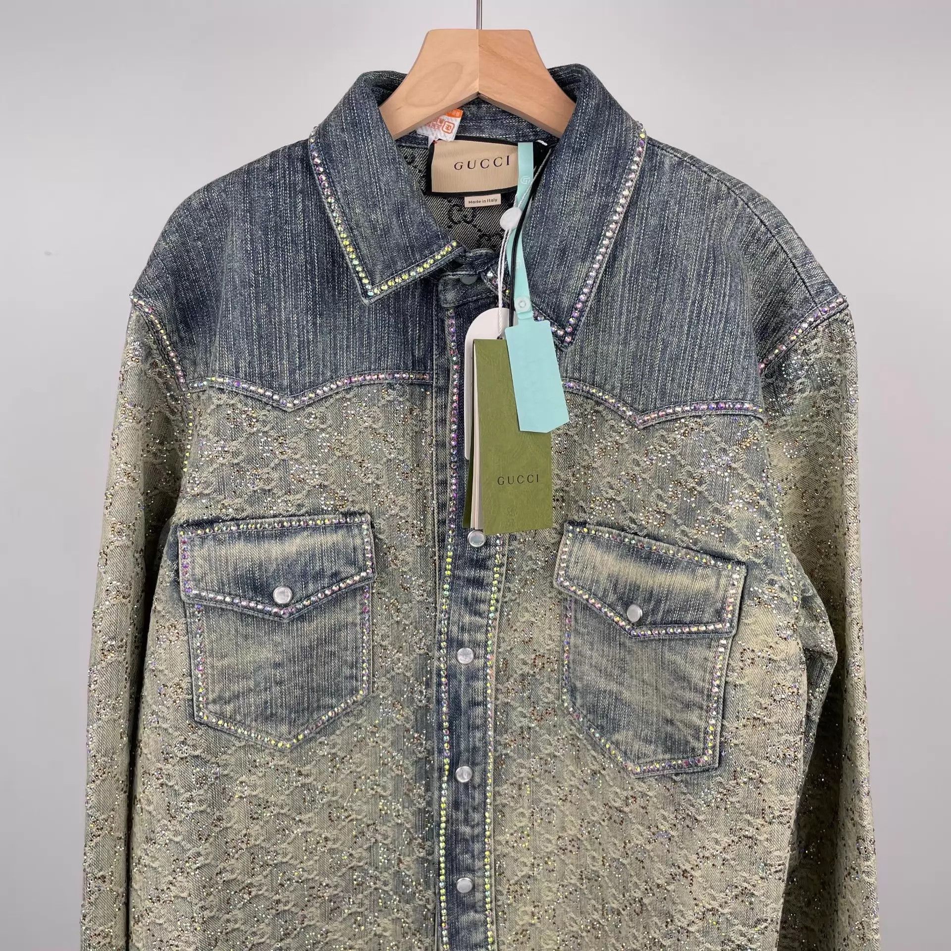 Gucci Gucci Distressed Blue Denim Jacket Paved Crystals 48 NWT Size US M / EU 48-50 / 2 - 8 Thumbnail
