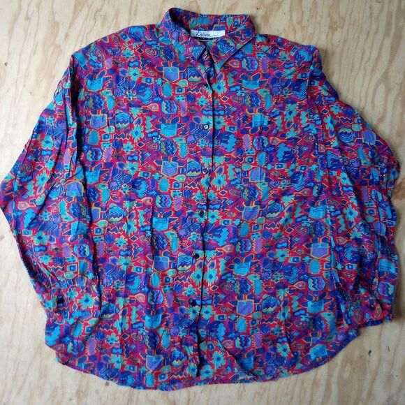 Vintage Vintage Diana Marco Abstract Shapes Geometric Button Shirt Size XXL / US 16-18 / IT 52-54 - 2 Thumbnail