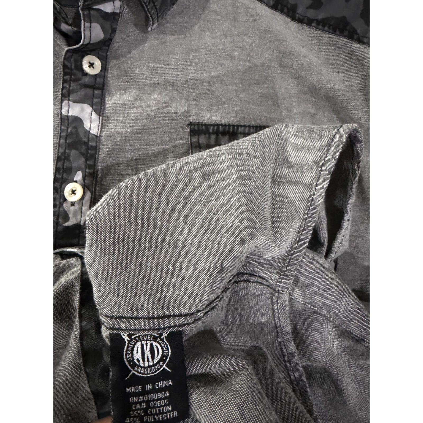 Vintage Akdmks Shirt Mens 3XL Gray Camouflage Trim Long Sleeve Button Front Outdoor Casual Size US XXL / EU 58 / 5 - 5 Thumbnail