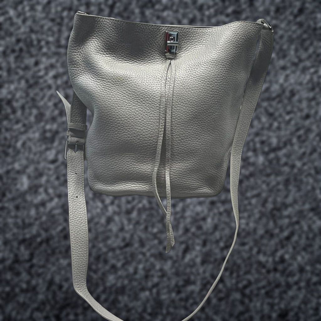 Rebecca Minkoff Darren Shoulder Bag Small Gray Pebbled Leather Adjustable Strap Womens
