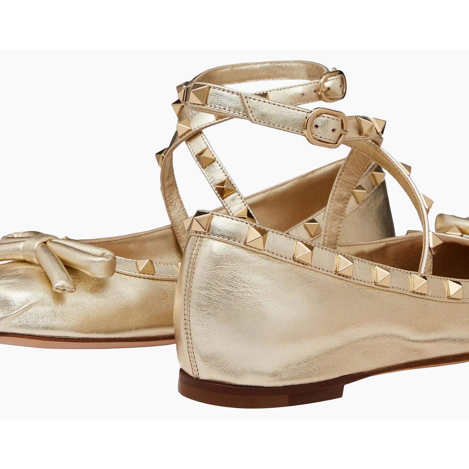 Valentino Valentino Rockstud Platino Gold Stud Ankle Strap Bow Ballet Size US 11 / IT 41 - 14 Thumbnail