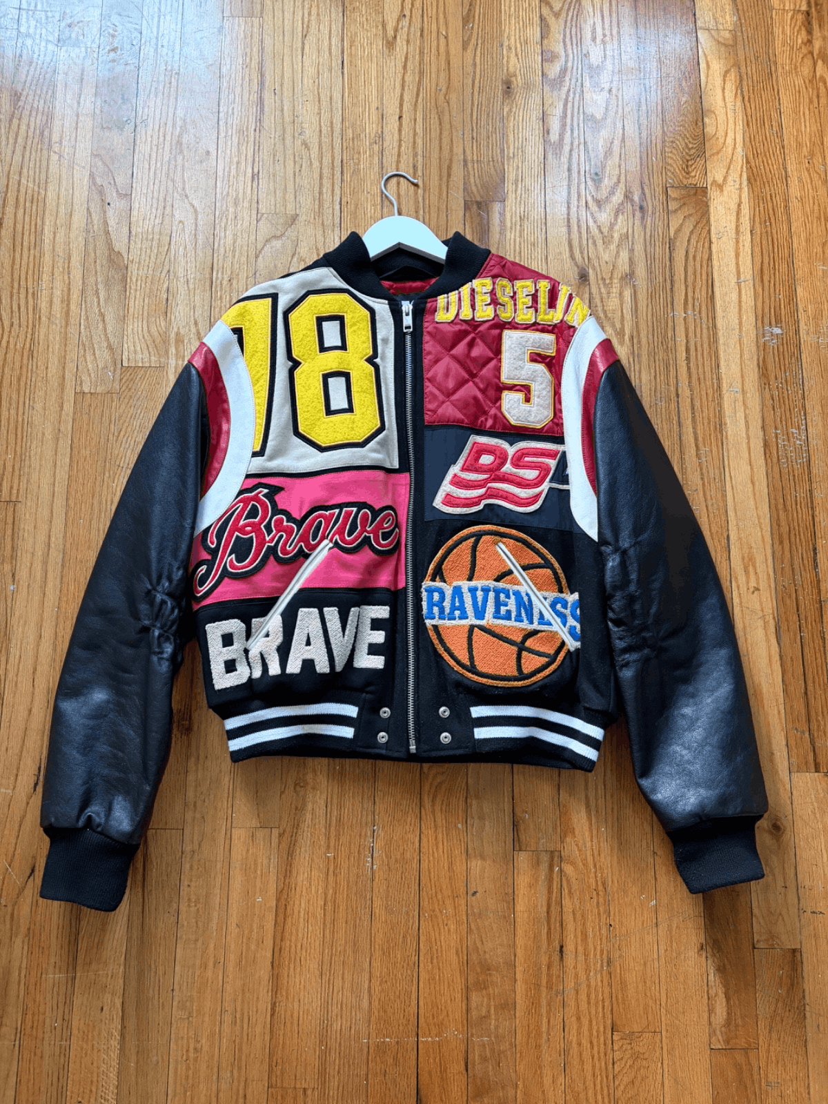 Diesel L-Keir Patchwork Black & Multicolor Varsity Bomber Jacket XL Size US XL / EU 56 / 4 - 2 Thumbnail