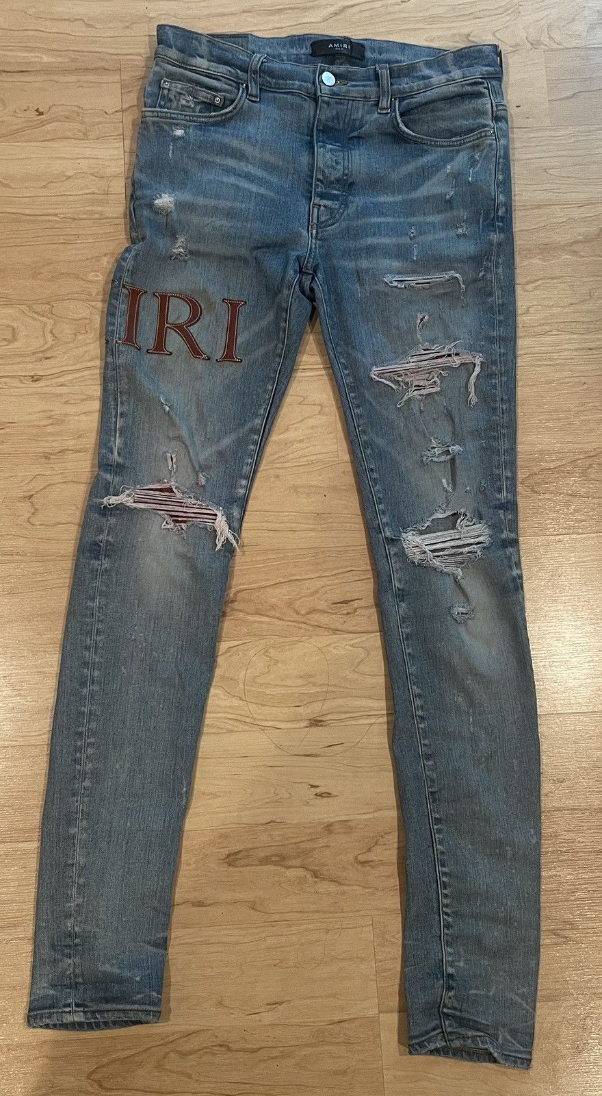 Amiri AMIRI Leather Stitch Logo Clay Indigo Jean Size US 31 - 1 Thumbnail
