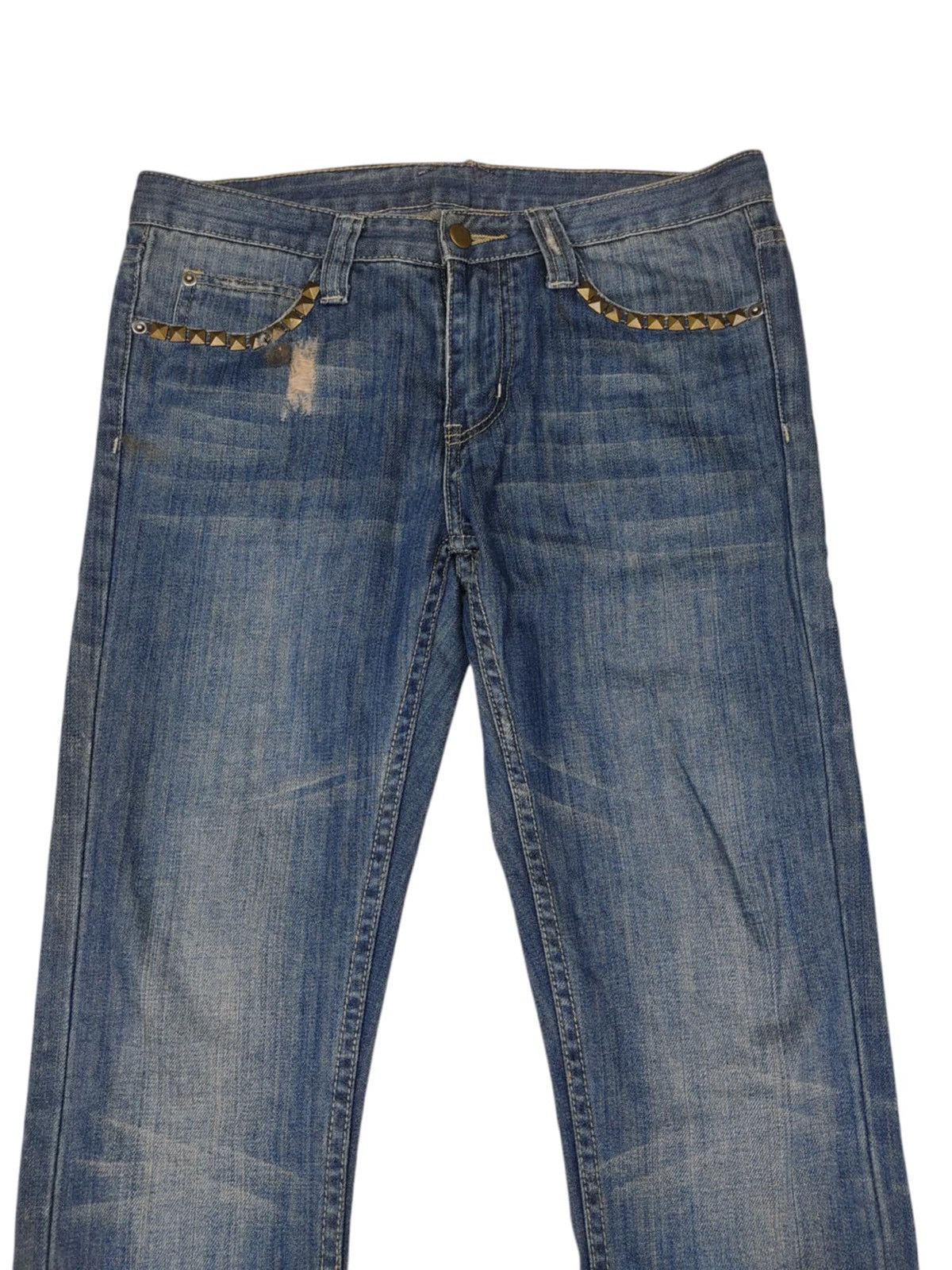 Designer × Japanese Brand Vintage 90s Stovepipe Studded Distressed Whiiskered Jeans Size 32" / US 10 / IT 46 - 4 Thumbnail