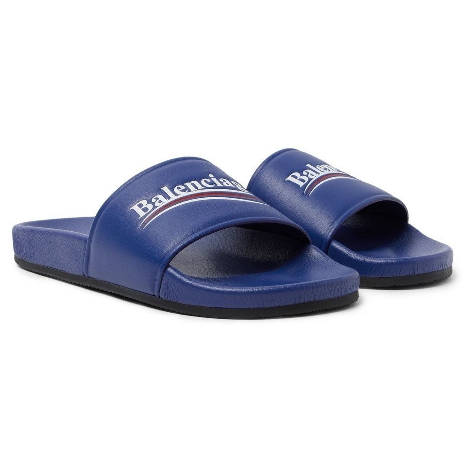 Balenciaga Balenciaga Blue Leather Campaign Logo Slide Sandal 44 11 Size US 11 / EU 44 - 1 Thumbnail