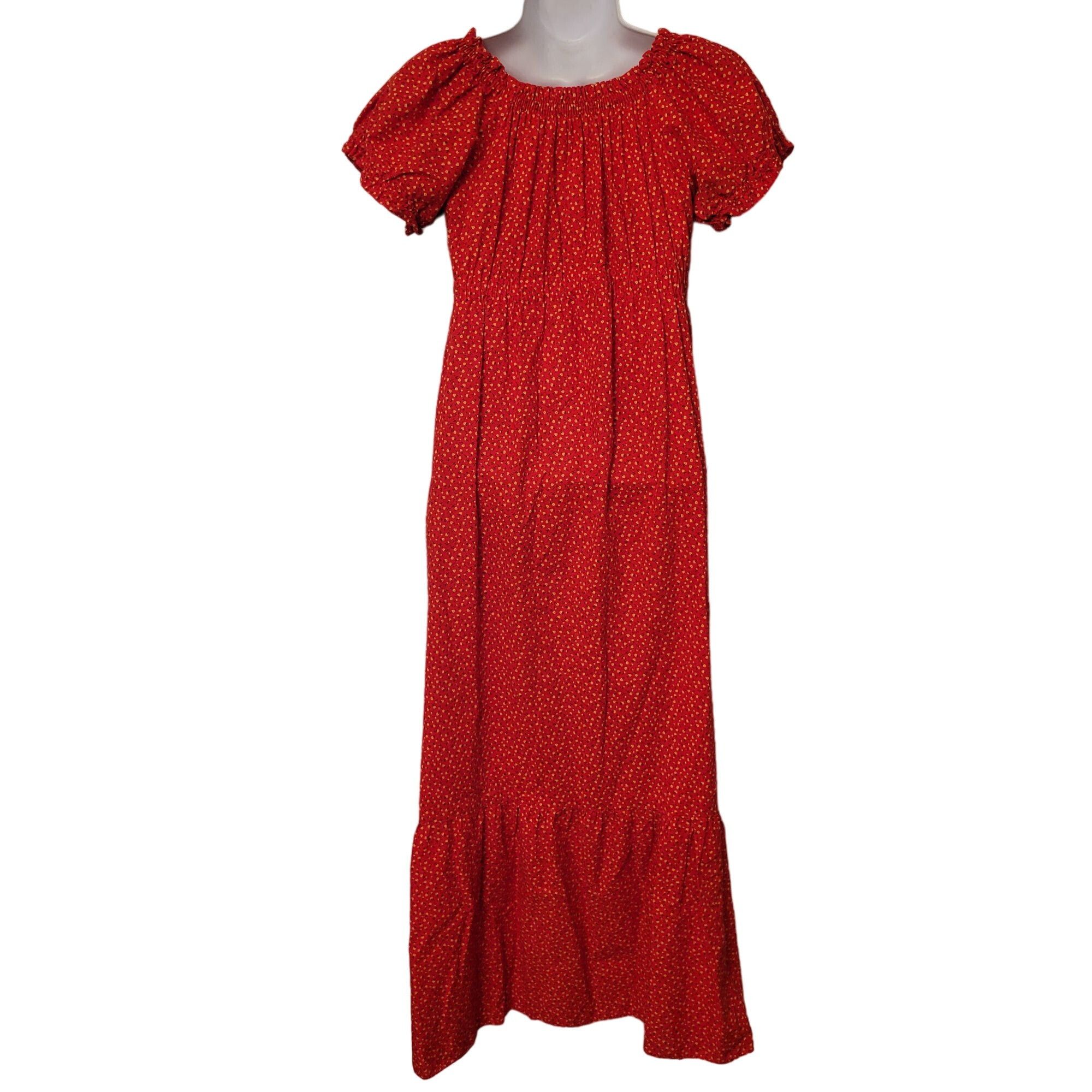 Vintage Vintage Red Calico Floral Puff Sleeve Maxi Dress Modest Prai Size S / US 4 / IT 40 - 3 Thumbnail