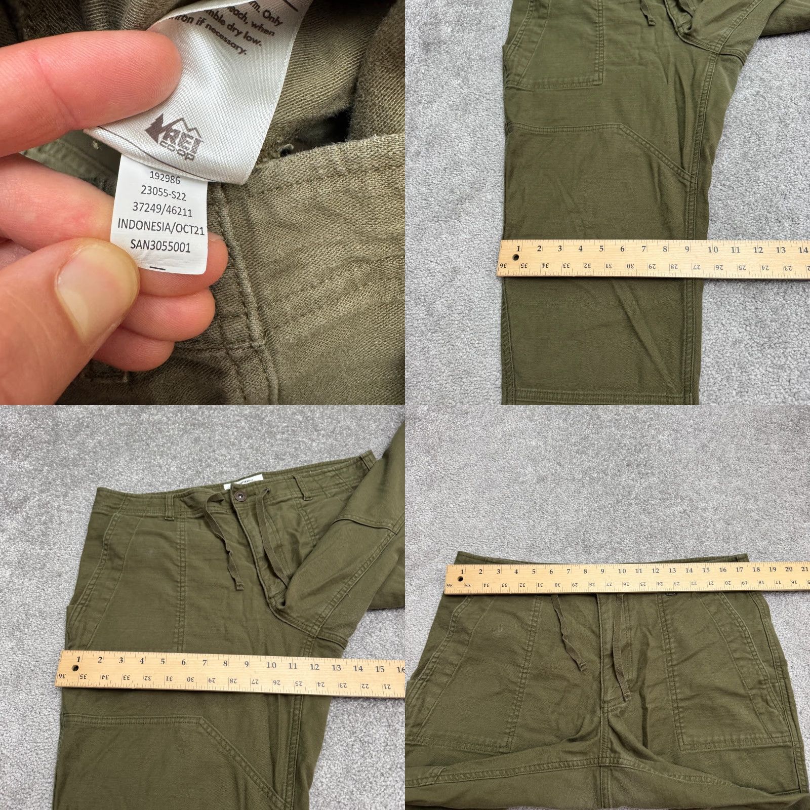 Vintage REI Co-Op Outdoor Jogger Pants Womens 36x30 Green Cotton Drawstring Casual Hike Size 25" / US 0 / IT 36 - 9 Thumbnail