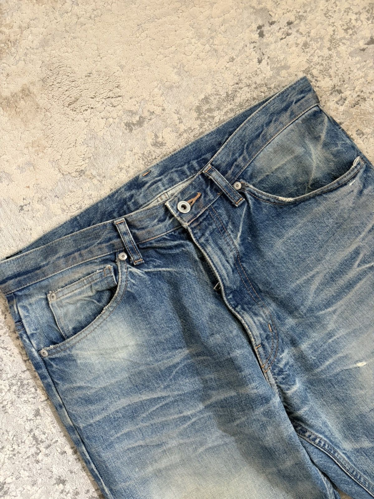 Isamu Katayama Backlash AW12 Blue Cowhide Leather Heelbite Repair Bootcut Denim Size US 33 - 2 Thumbnail