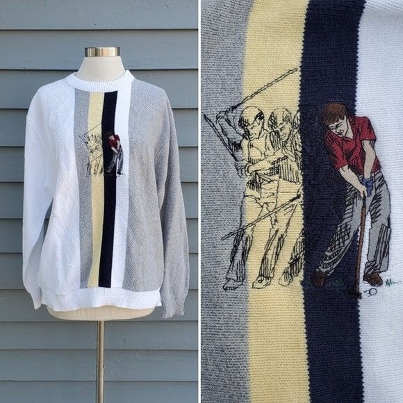 Vintage Vintage 90s y2k Preppy Eclectic Grandpa Cotton Golf Sweater Size US L / EU 52-54 / 3 - 1 Thumbnail