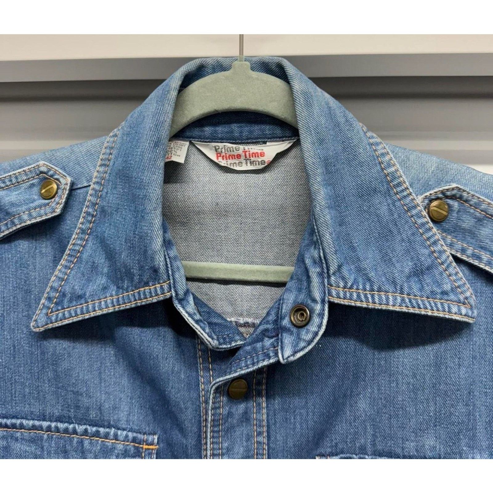 Vintage VTG Prime Time 70s Denim Snap Button Down Blue 42 US 10 Size US XS / EU 42 / 0 - 4 Thumbnail
