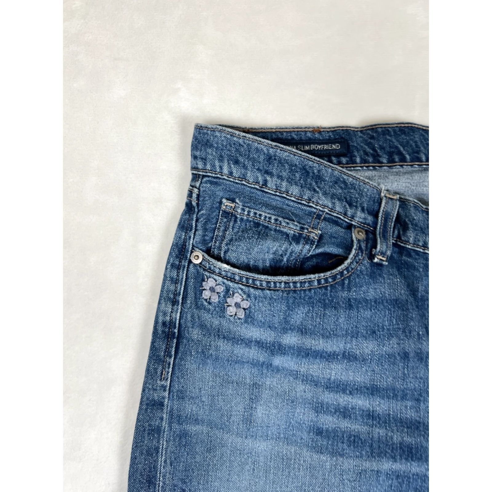 Lucky Brand Lucky Brand Jeans Women 14/32 Distressed Embroidered Slim Boyfriend Blue Denim 5-Pocket Inseam 29 Spring Summer Fall Womens Size 36" / US 14 / IT 50 - 3 Thumbnail